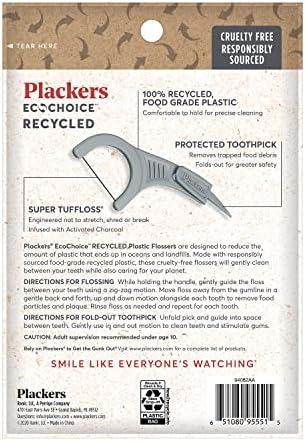 Plackers Ecochoice Activated Charcoal Recycled Dental Flossers, 90 Count (Pack of 4)