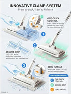 Hands-Free Multi-Purpose Flat Mop – Lazy Cleaning & Face Towel Compatible 39in Long Handle Dust with Locking Head for Wall Bathroom Toilet Corners Multi-Surface