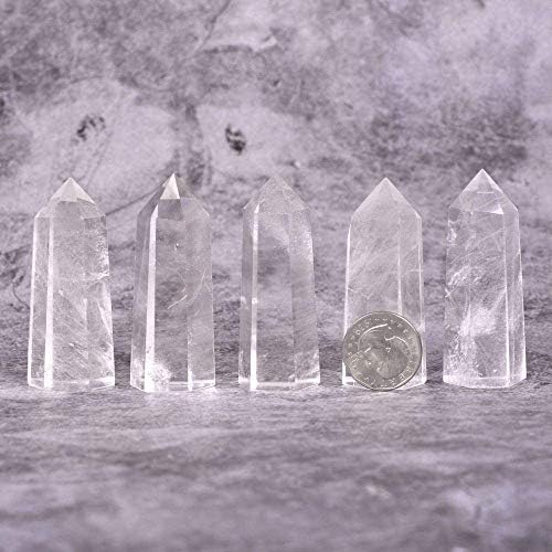 Angelstones Natural Clear Quartz Gemstone Healing Crystal Hexagonal Pointed Reiki Chakra Faceted Prism Wand Carved Stone Figurine Home Decor