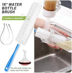 9Pcs Bottle Cleaning Brush Set with Long Handle, Nylon Tube Brush Cup Cleaner, Straw Brushes for Washing Narrow Neck Water Bottle Pipes Kettle Spout Cleaning