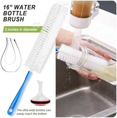 9Pcs Bottle Cleaning Brush Set with Long Handle, Nylon Tube Brush Cup Cleaner, Straw Brushes for Washing Narrow Neck Water Bottle Pipes Kettle Spout Cleaning