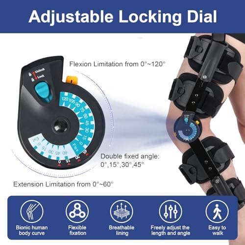 Hinged ROM Knee Brace with Adjustable Locking Dial 0°-120° | Post Surgery Knee Immobilizer & Stabilizer for ACL, Meniscus Tear Recovery | Medical Grade Orthopedic Support with Quick Release Buckle | Fits Men & Women, Left or Right Leg