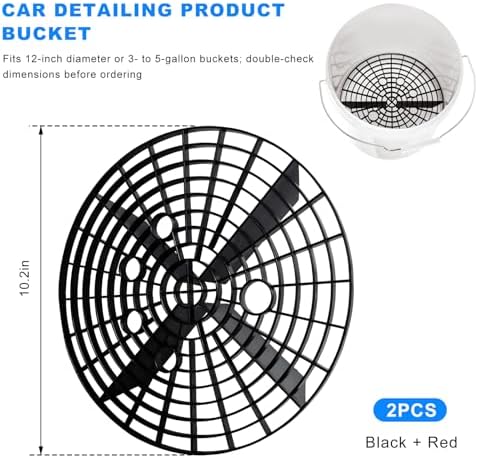 2 PCS Car Wash Bucket Insert, Auto Detail Grit Trap Wash Filter Removes Dirt & Debris, Dirt Guard Insert Fits 12-Inch Diameter or 3-5 Gallon Buckets for Car Detailing Cleaning (Black+Red)