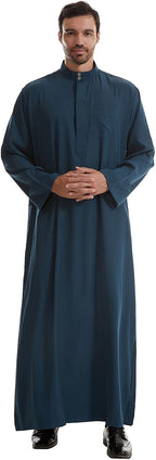 IWEMEK Muslim Thobe for Men Kaftan Thobe with Pockets Middle East Saudi Arabic Robe Ramadan Caftan Dubai Islamic Abaya Dress