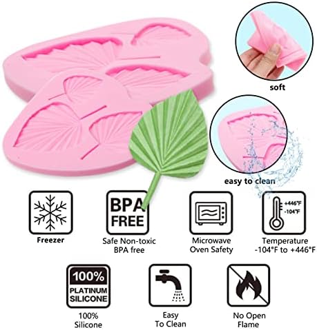 Palm Leaf Chocolate Silicone Molds, 3 Packs Boho Fan Candy Molds for Boho Theme Cake Decoration Cakepops Cupcake Toppers Sugar Cookies