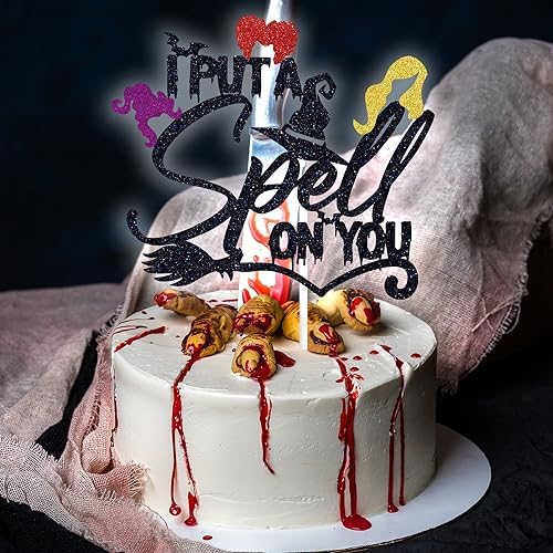 Black Glitter I Put A Spell on You Cake Topper, Hocus Pocus Cake Décor, Halloween Witch Hair Themed Birthday Party Decorations