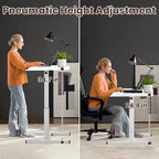 Overbed Table with Adjustable Height, Hospital Bed Table with Wheels, Rolling Bedside Table Pneumatic Mobile Standing Laptop Desk with USB Charging and Cup Holder
