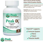 Peak Pure & Natural Peak D3 - Calciferol Vitamin D3 5,000 IU - Immune Support - Support Heart Health - Boost Energy - Daily Vitamin for Adults | 30 Capsules