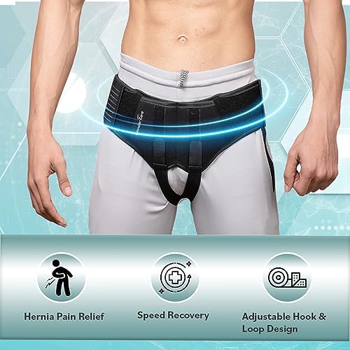 Wonder Care - Inguinal Hernia Support Belt Groin Truss Brace Post Surgery Hernia Pain Relief, Two Compression Pressure Foam Pads, Adjustable Elastic straps-A107 M