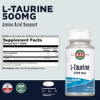 KAL L Taurine 500mg, Amino Acids Supplement, Nervous System Health, Heart Health and Detox Support, Pre Workout Supplement, Rapid Disintegration ActivTabs, 60-Day Guarantee, 60 Servings, 60 Tablets