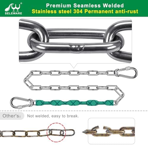 SELEWARE 4 Pcs 85" Heavy Duty Swing Chains, 1000LB Capacity Stainless Steel Hanging Chains with 8 Carabiners, Swing Extension Chain Hanging Kit for Playground Swings, Hammock Chairs & Punching Bags