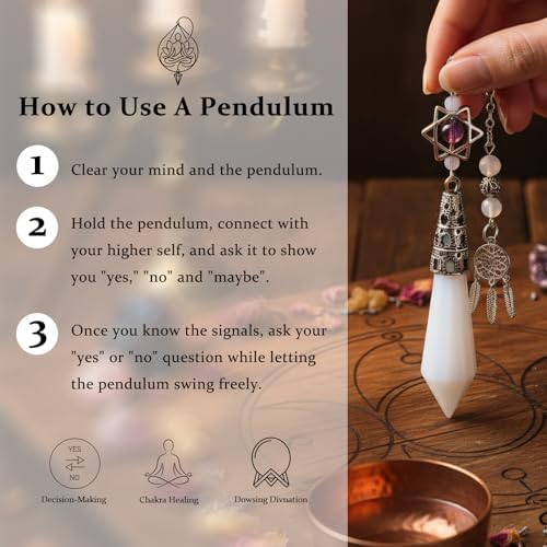 Nupuyai Healing Crystal Pendulum for Dowsing Divination Reiki, Vintage Carved Stone Hexagonal Point Pendant with Chain
