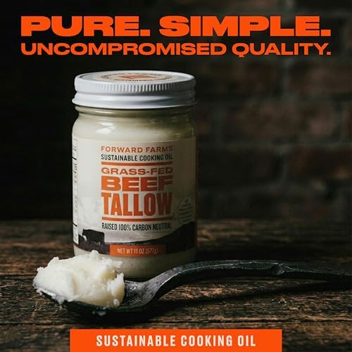 Forward Farms 100% Carbon Neutral Raised Grass-Fed & Grass-Finished Beef Tallow | Premium Pure Cooking & Frying Fat for Keto, Paleo, Whole30 | 11 oz Jar (1 Pack)