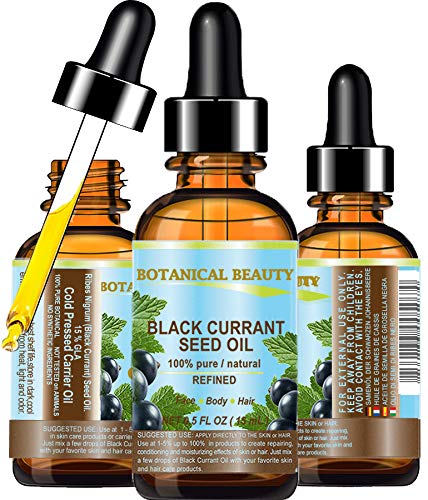 Botanical Beauty BLACK CURRANT SEED OIL. 100% Pure Natural Undiluted Refined Cold Pressed Carrier Oil for Skin, Hair, Lip and Nail Care (0.5 Fl Oz)
