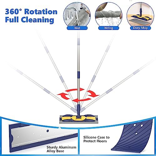 Microfiber Mops for Hardwood Floor Cleaning: MEXERRIS Flat Floor Mop with 4 Washable Pads 59" Adjustable Handle - Dust Dry Mops for Kitchen Bathroom Tile Laminate Wood Vinyl - Home Commercial Mop