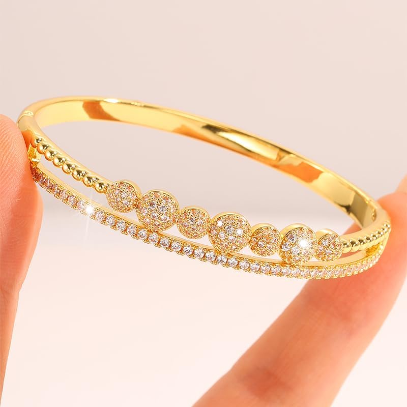 Gold Bracelets for Women, 18k Gold Plated Fashionable and Minimalist Elegant Full CZ Diamond Bracelet for Women Jewelry Gifts