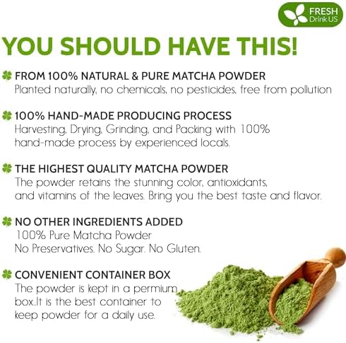 FreshDrinkUS, Organic 1.5 oz Luxury Ceremonial Grade Matcha | USDA - Premium Japanese Green Tea Powder | Stone-Ground Shade-Grown Leaves | Rich Umami Flavor, Vibrant Color & Smooth Finish