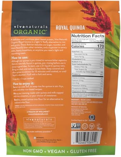 Viva Naturals Organic Quinoa, 4 lb – Pre-Washed Whole Grain, Plant Protein, USDA Organic, Gluten-Free, Non-GMO, Vegan, Kosher Rice and Pasta Substitute