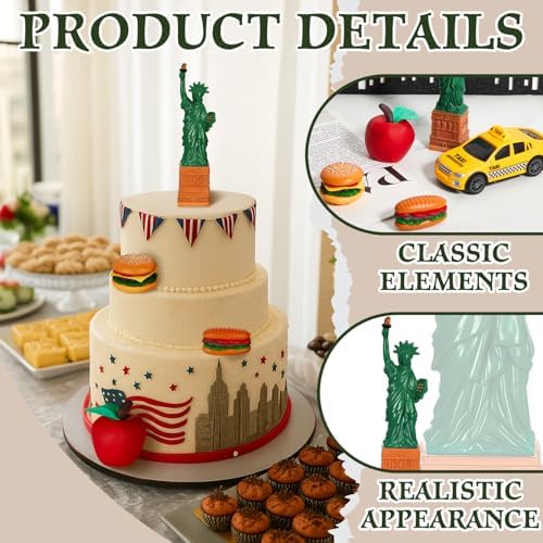 9 Pcs New York Cake Decorations New York Party Decorations Mini Statue of Liberty Yellow Taxi Apple Skyscraper Borders Hot Dogs for American Theme Party Birthday NYC Souvenirs Gift