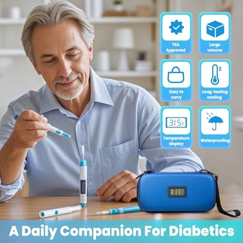 24h Insulin Cooler Travel Case - TSA Approved Medication Diabetic Cooler for Travel with Thermometer Temperature Display Refrigerated Medicine Organizer Bag with 2 Ice Pack