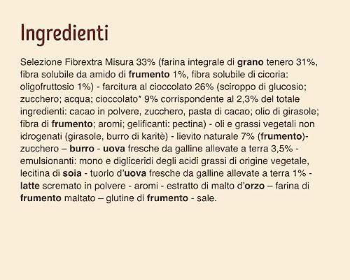 CAIYA Misura Fibrextra Cornetti di Pasta Sfoglia Integrale con Ripieno al Cioccolato Fondente 308g