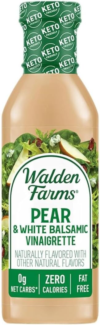 Walden Farms Pear & White Balsamic Vinaigrette – Calorie-Free, Gluten-Free, Low Carb, Keto-Friendly, Vegan, Sugar-Free Salad Dressing with Sweet Pear & Balsamic Flavor – 12 oz Bottle