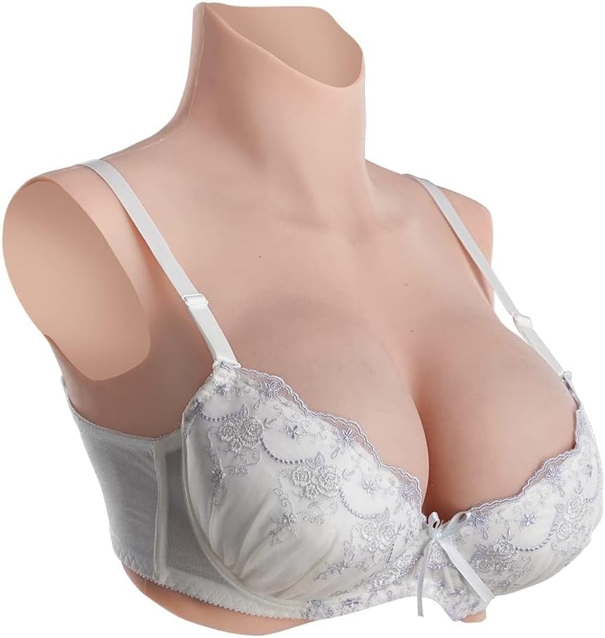 Realistic Silicone Breastplate High Collar Fake Boobs B-F Cup for Crossdressers Drag Queen Mastectomy Transgender