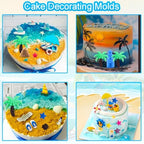 2Pcs Summer Beach Theme Silicone Molds for Chocolate, Coconut Tree Starfish Shells Beacon Pineapple Shape Candy Chocolate Mold for Tropical Summer Party Marine Jello Cookie Ice Cube Baking Mould