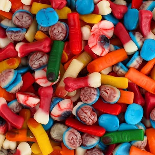 Halloween Gummies Body Parts - Gummy Candy Edible Brains, Eyeballs, Bones, and Fingers - Spooky Creepy Zombie Missing Body Parts Gummies, by Queen City Candy Cave (1 Pound)