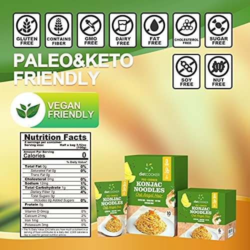 Shirataki Noodle, DIET COOKER Premium Konjac Noodle 10 Pack Inside, Keto & Vegan Friendly, 9.52 oz, Odor Free, Low Calorie Pasta, Zero Net Carbs, Healthy Diet Food - Oat Angel Hair