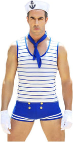 BlueSpace Men's Sailor Costume Sexy Cosplay Uniform Set Outfit Tie Role Play Costumes Lingerie for Halloween Party, Large