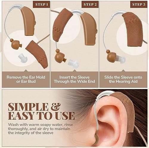 Hearing Aid Protectors and Clip - Corded Fabric Cover with Clasp Protects from Dirt Dust Sweat & Moisture Reduces Wind Noise & Prevents Loss Fits Most (1-Inch, 1.25-Inch, 2-Inch) BTE Devices