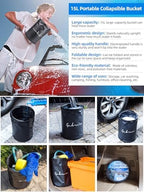 4 Gallon Collapsible Bucket with Handle,Waterproof- Car Wash Bucket Foldable Water Storage Container for Camping Fishing Beach Gardening, Portable Laundry Wash Basin for RV Cleaning Supplies
