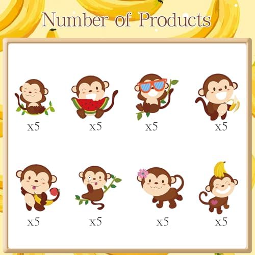 Monkey Birthday Party Decorations - 40PCS Monkey Cupcake Toppers Decoration Animals Themed Cupcake Picks Decor for Baby Shower Supplies