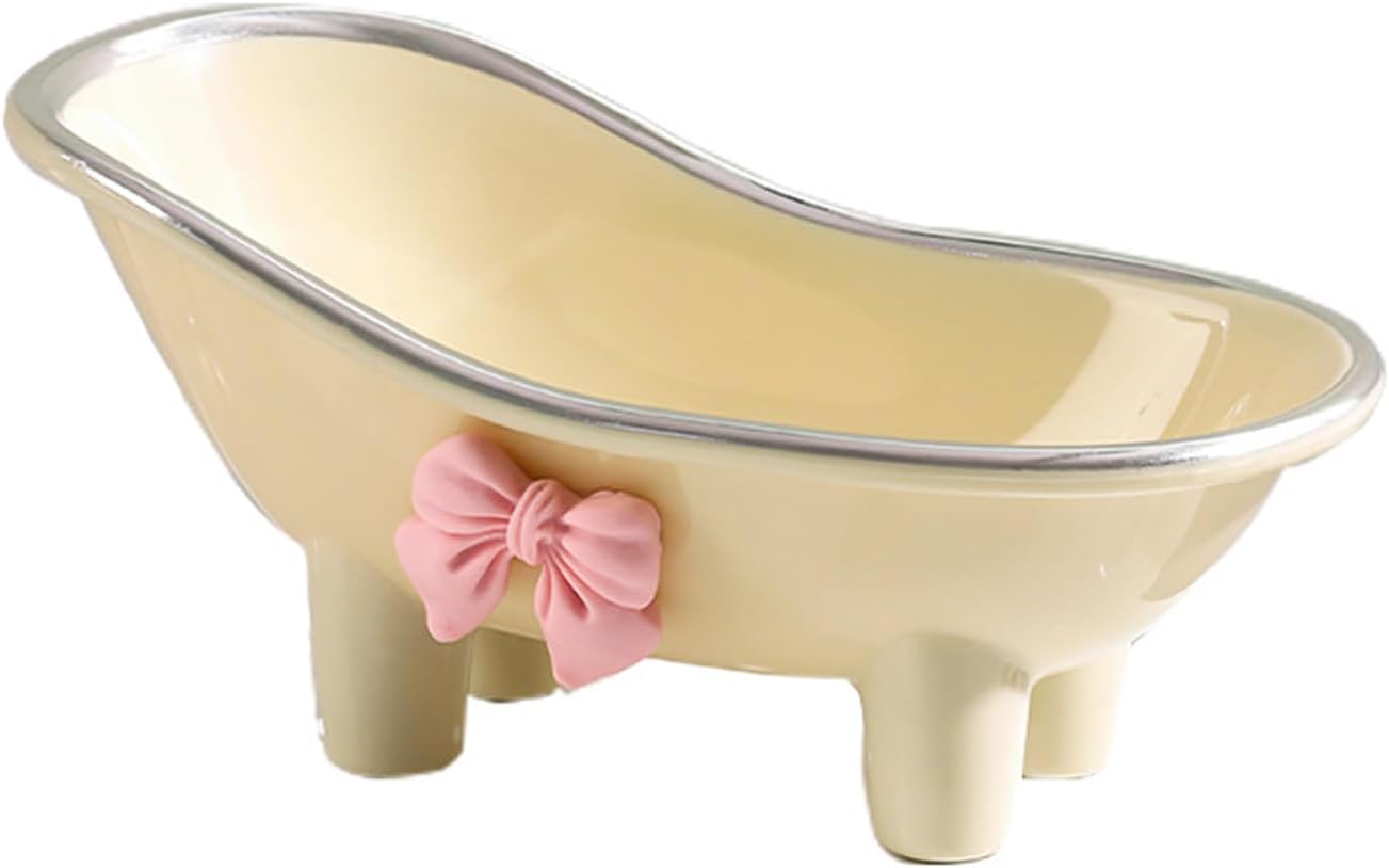 5.5" Soap Dish, Mini Bathtub Shape Soap Holder Container for Desktop Shower, Makeup Beauty Blender Organizer for Bathroom Decor