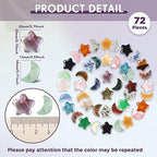 Nuenen 72 Pieces 0.8 inch Star and Moon Worry Stones Crystal Bulk Moon Shaped Thumb Gemstones Polished Pocket Star Palm Stones Bulk for Witchcraft Meditation Reiki Balancing Decor