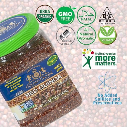 Golden Crown Red Quinoa – 24 oz (1.5 lb) | High Protein, High Fiber, Whole Grain Superfood | Gluten-Free, Vegan, Non-GMO, Easy to Cook Seeds