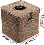 Sumnacon Tissue Box Cover Square Seagrass Tissue Box with Lid, Woven Tissue Box Holder Rustic Cube Tissue Cover for Bathroom Toilet Bedroom Living Room Kitchen Table Desk Office Car, Coffee