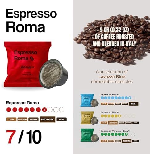 Dongiò Caffè Espresso Roma - 80 Capsules compatible with Lavazza Blue/Black systems, Med-Dark Roast Coffee (Intensity 7/10) - Roasted and Blended in Italy