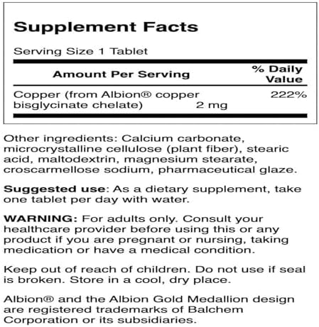 Swanson Copper Chelate Mineral Supplement for Adults Seeking Antioxidant, Immune, and Red Blood Cell Support - 2 mg (300 Tablets, 2 Pack)