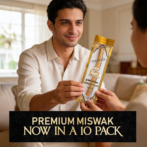 SEWAK AL-FALAH Miswak (Traditional Natural Toothbrush) - 10 Pack - Individually Vacuum Sealed for Long-Lasting Freshness – Traditional Oral Care for Deep Cleaning, Whitening, and Plaque Defense