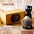Anbbas Badger Shaving Brush and Stand,Black Wood Handle Brush with Contracted Design Resin Shaving Stand,2in1 Kit for Men Clsoe Shave