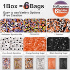 HUEBEATY® 6-in-1 Halloween Spooky Sprinkles Edible – 180g Eyeball Candy, Nonpareils, Jimmies, Black and Orange Sugar Sprinkles for Cupcakes, Cookies, Cakes Baking and Decorating – Halloween Edible Topper Decorations