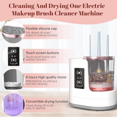 Electric Makeup Brush Cleaner Machine With Makeup Brush Dryer-Holder-Portable Automatic USB Cosmetic Brushes Cleaner Tool for All Size Beauty Makeup Brush Set,Eyeshadow, Blush Brush (white)