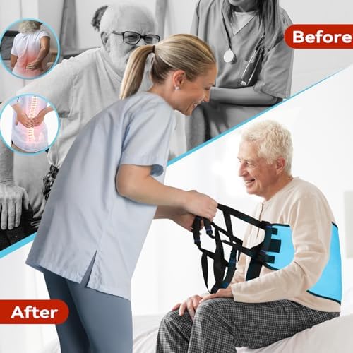 Transfer Sling for Elderly, Padded Assist Gait Belt, Heavy Duty Patient Lift with Straps, Mobility Standing and Lifting Aid for Elderly, Injured, Disabled - Safely Move from Wheelchair and Bed