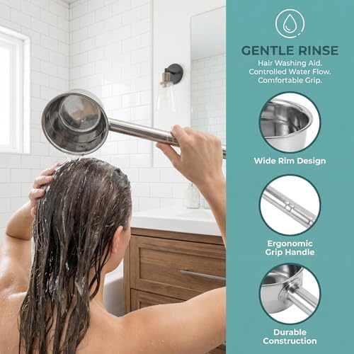 Toddmomy Water Dipper, Long Handle Water Ladle Stainless Steel Garden Watering Scoop Hair Washing Spoon Shampoo Ladle Cup Bath Rinse Cup for Kitchen Bathroom