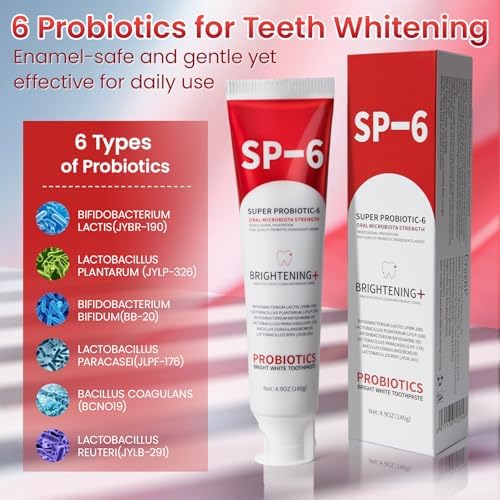 SP-6 Probiotic Whitening Toothpaste, SP-6 Probiotic Toothpaste, Enhanced Formula with 6 Probiotics for Teeth Whitening/Brightening, Enamel-Safe, Fluoride-Free, Fresh Mint Flavor, 4.9oz, 2Pack