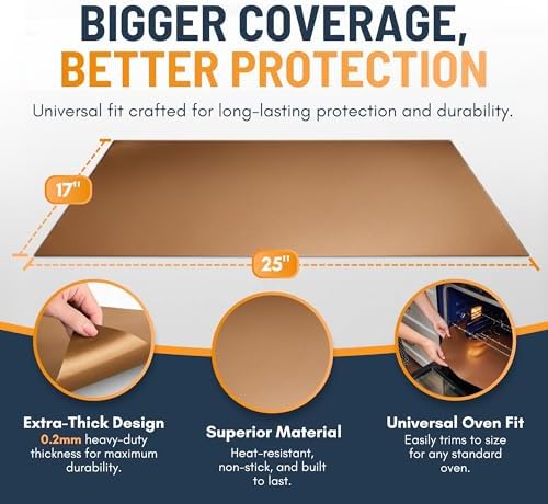 Oven Liners for Bottom of Oven - 2 Pack Large Heavy Duty Mats, 17”x25” Non-Stick Reusable Liner for Electric, Gas, Toasters, Grills - BPA & PFOA Free Kitchen Accessory to Keep It Clean (Copper)