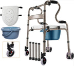 Walker for Seniors，Folding Adult Standard Walkers with 4 Wheels and Seat Lightweight Portable Walking Frame Height Adjustable Mobility Aid for Handicap Disabled Rehabilitation Training Medical Equipm