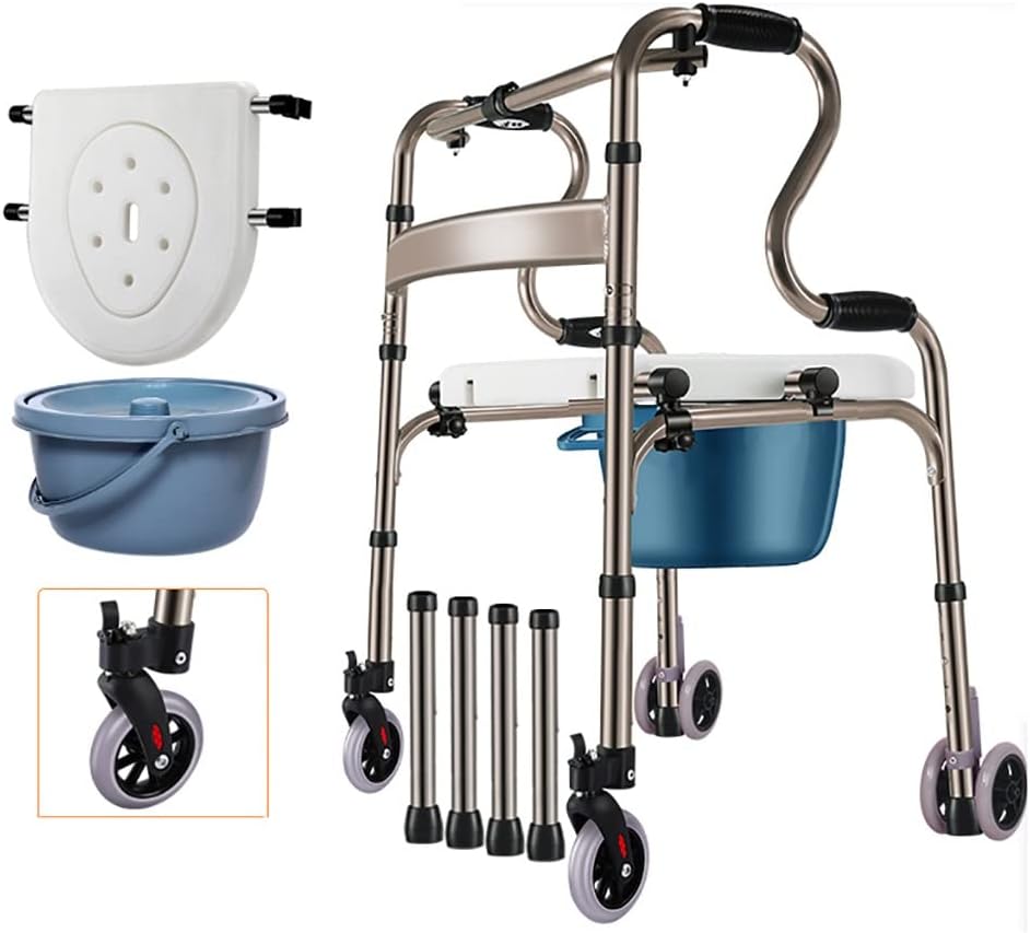 Walker for Seniors，Folding Adult Standard Walkers with 4 Wheels and Seat Lightweight Portable Walking Frame Height Adjustable Mobility Aid for Handicap Disabled Rehabilitation Training Medical Equipm